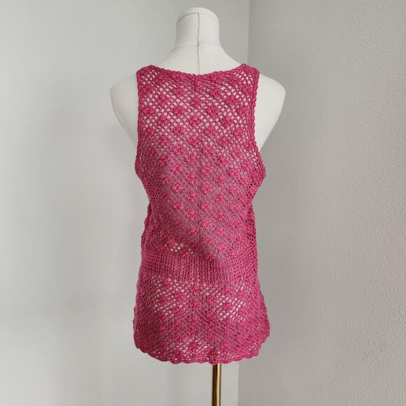 Vintage Handmade Hot Pink Crochet Knit Tank Top S - Picture 5 of 8